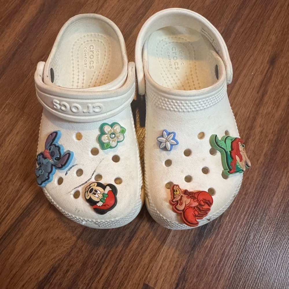 CROCS White Slippers with Playful Charms